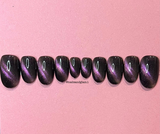 Purple Cat Eye Nails | Press on Nails UK | Stick on Nails | Reusable | Customised | Handmade | Set of 10