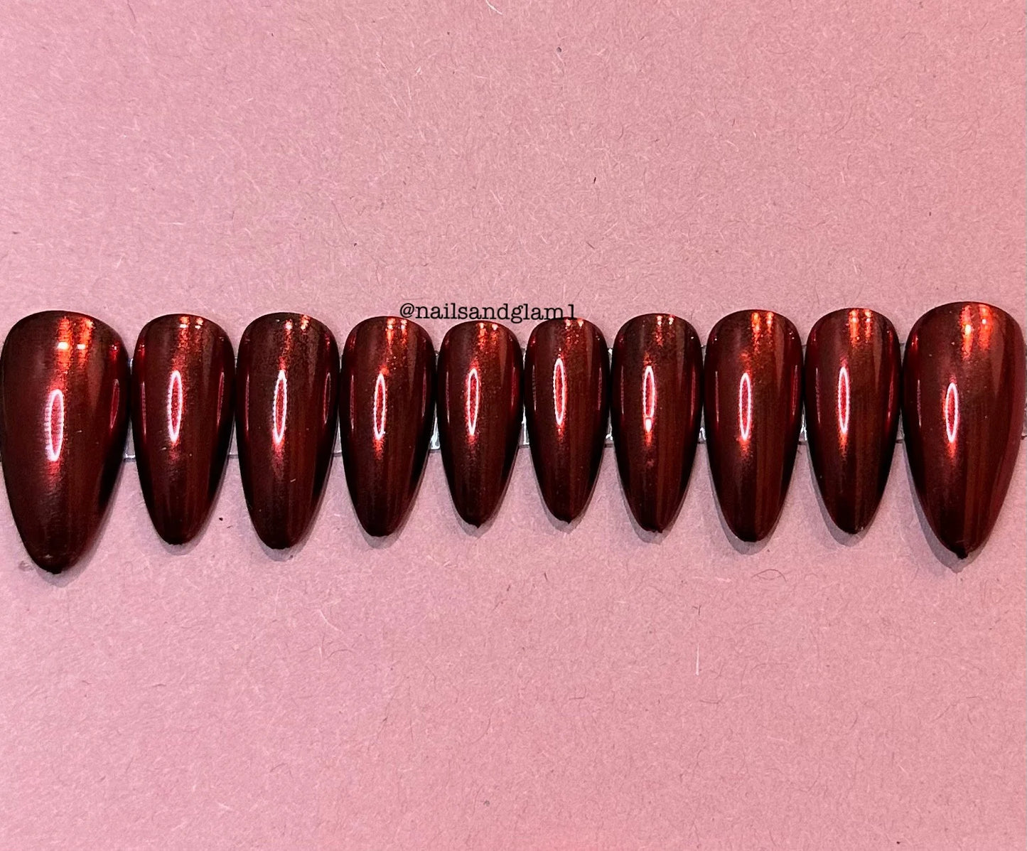 Red Chrome Nails | Press on Nails UK | Stick on Nails | Reusable | Customised | Handmade | Set of 10