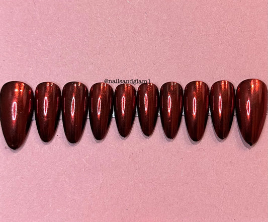 Red Chrome Nails | Press on Nails UK | Stick on Nails | Reusable | Customised | Handmade | Set of 10