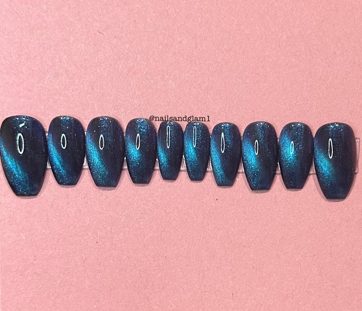 Blue Cat Eye Nails | Press on Nails UK | Stick on Nails | Reusable | Customised | Handmade | Set of 10