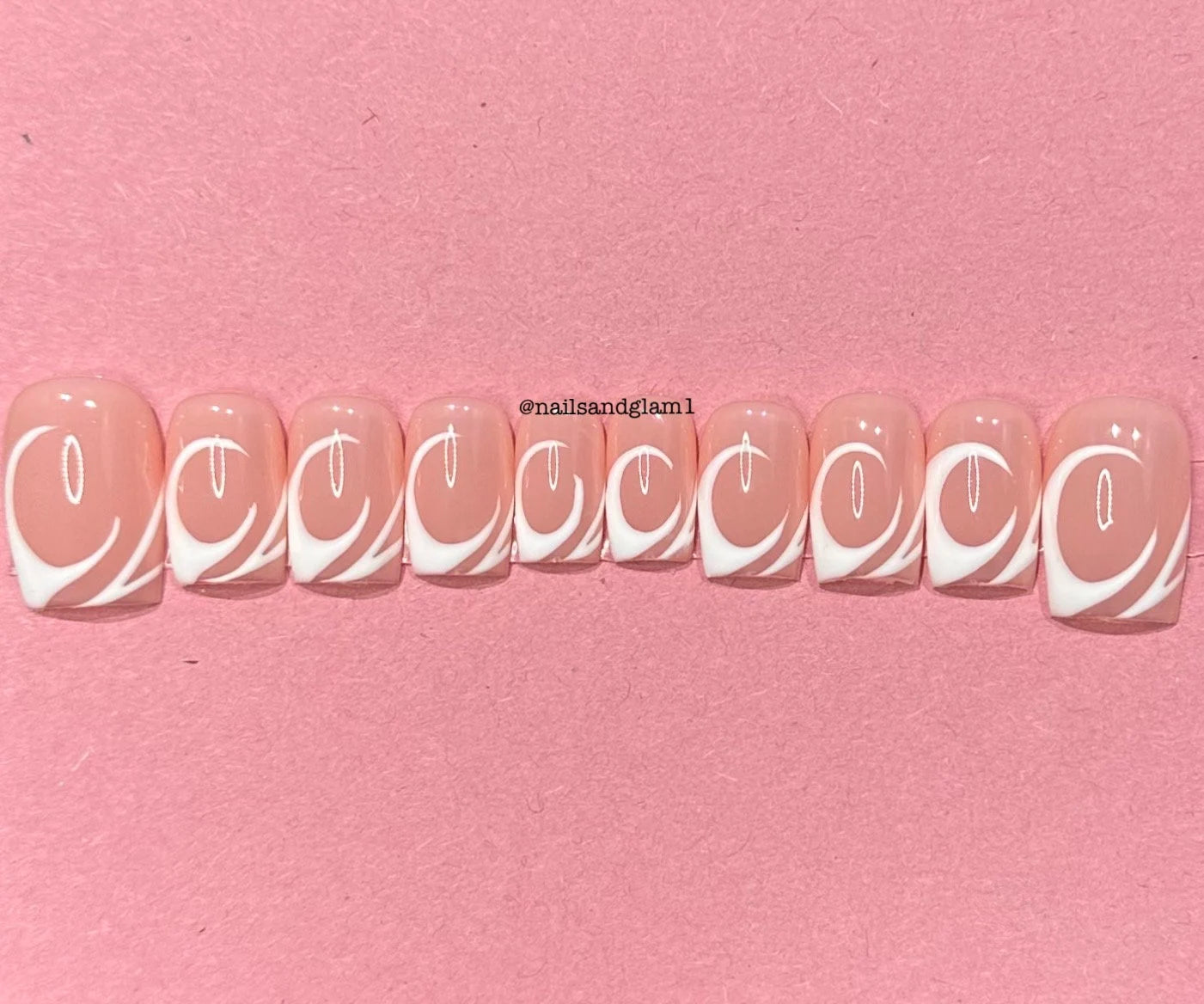 White Swirls | Press on Nails UK | Stick on Nails | Reusable | Customised | Handmade | Set of 10