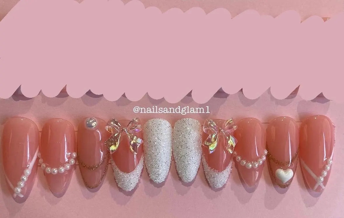 White Kawaii Nails | Press on Nails UK | Stick on Nails | Reusable | Customised | Handmade | Set of 10